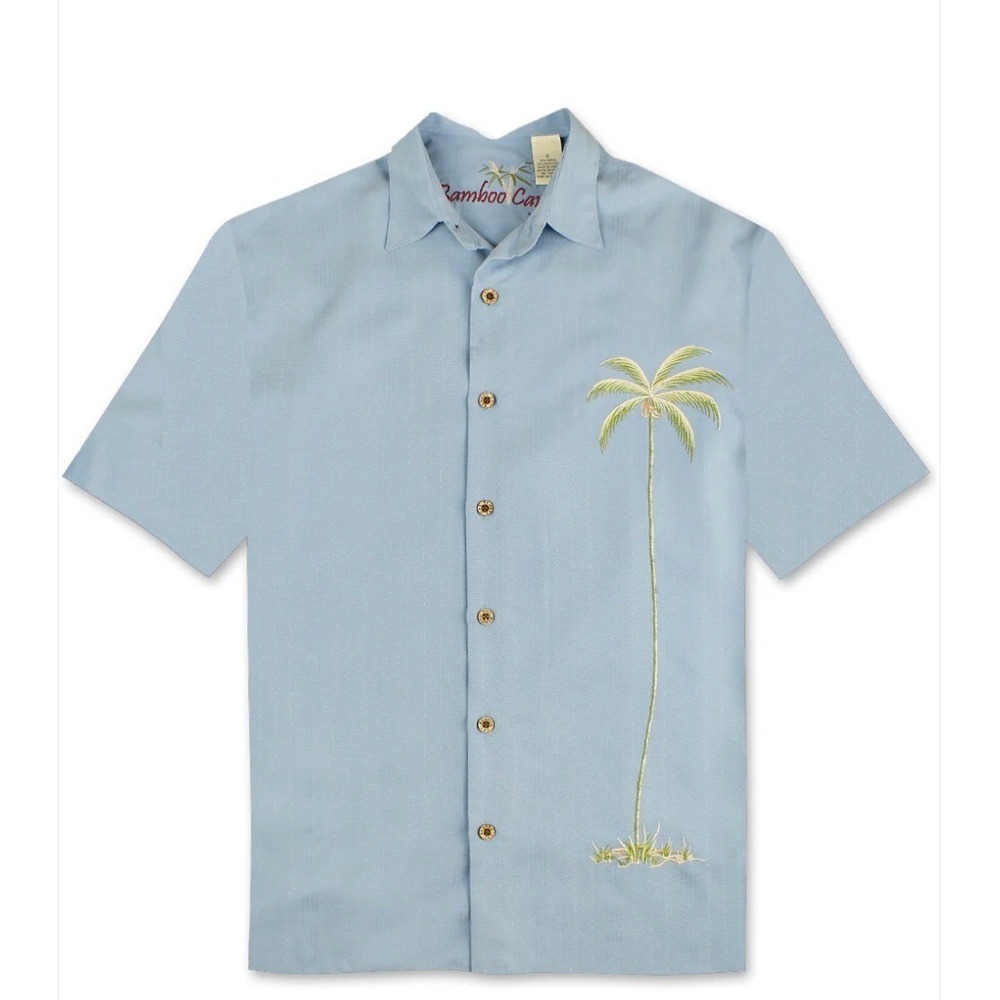 Bamboo Cay Modal Palm Tree Embroidered Short Sleeve Shirt Button Down NWT Mark M